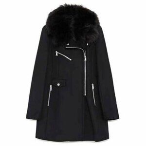 Zara Wool Blend Moto Double Zip Coat Jacket Black Size XS